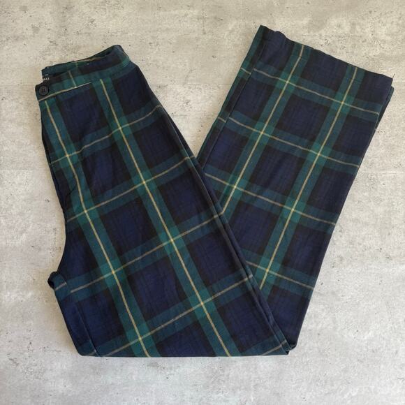 Brandy Melville plaid wide leg pants high waisted navy blue and green - Picture 1 of 4